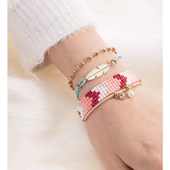 Pearl / Leaf / Beaded 4-PC Boho Bracelet Set - Picture 2 of 7